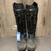 Pr Tall Quilt Winter Riding Boots, laces, zips *fair, dirty, rubs, sm holes, L - back edges: torn, v.rubbed & holey
