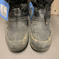 Pr Tall Quilt Winter Riding Boots, laces, zips *fair, dirty, rubs, sm holes, L - back edges: torn, v.rubbed & holey
