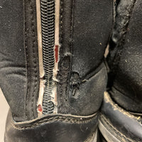 Pr Tall Quilt Winter Riding Boots, laces, zips *fair, dirty, rubs, sm holes, L - back edges: torn, v.rubbed & holey

