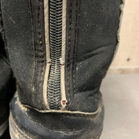 Pr Tall Quilt Winter Riding Boots, laces, zips *fair, dirty, rubs, sm holes, L - back edges: torn, v.rubbed & holey
