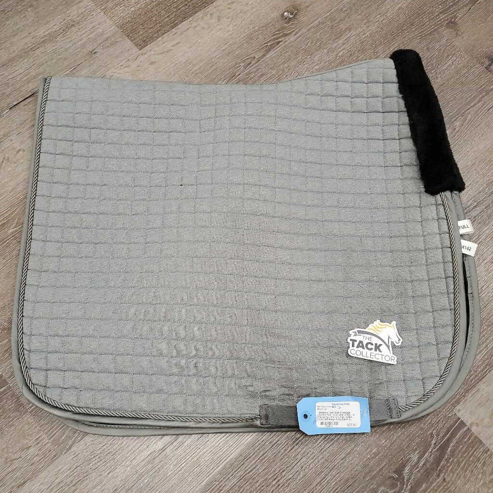 Icon Quilt Dressage Saddle Pad , faux mink wither, 1x piping *gc, mnr dirt, hair, stains, rubs, sm snags