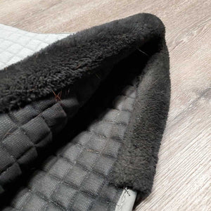 Icon Quilt Dressage Saddle Pad , faux mink wither, 1x piping *gc, mnr dirt, hair, stains, rubs, sm snags
