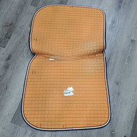 Quilt Dressage Saddle Pad *gc, v. faded, stained, rubbed pilly binding, cut tabs, threads
