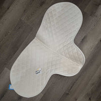 Quilt Fitted Dressage Saddle Pad, 1x piping *gc, mnr stains, sm binding rubs
