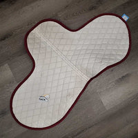 Quilt Fitted Dressage Saddle Pad, 1x piping *gc, stained, mnr hair, fading, rubbed torn binding
