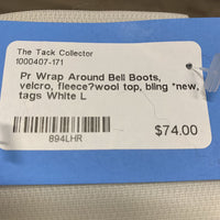 Pr Wrap Around Bell Boots, velcro, fleece?wool top, bling *new, tags
