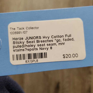 JUNIORS Hvy Cotton Full Sticky Seat Breeches *gc, faded, pulled/holey seat seam, mnr stains?spots