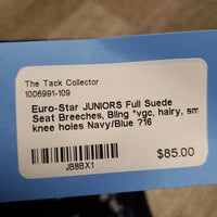 JUNIORS Full Suede Seat Breeches, Bling *vgc, hairy, sm knee holes
