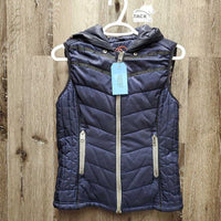 Quilt Vest, zipper, hood *vgc, clean, puckers, loose lining
