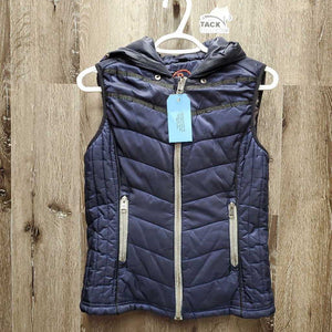 Quilt Vest, zipper, hood *vgc, clean, puckers, loose lining