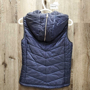 Quilt Vest, zipper, hood *vgc, clean, puckers, loose lining