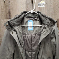 Med Length Winter Riding Jacket, zipper Hood *xc, clean, mnr undone seam stitching, sm hole