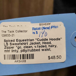 "Cuddle Hoodie" LS Sweatshirt Jacket, Hood, Zipper *gc, clean, v.faded, hairy, mnr linty, pilly/rubbed waist