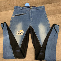 Denim Full Seat Breeches *fair, thin/v.rubbed seat & legs, older, snags, puckers, seam puckers
