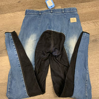 Denim Full Seat Breeches *fair, thin/v.rubbed seat & legs, older, snags, puckers, seam puckers
