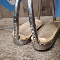 Pr Stirrup Irons, sand paper grips, bling sides *fair, missing bling, dirty, scratches, film
