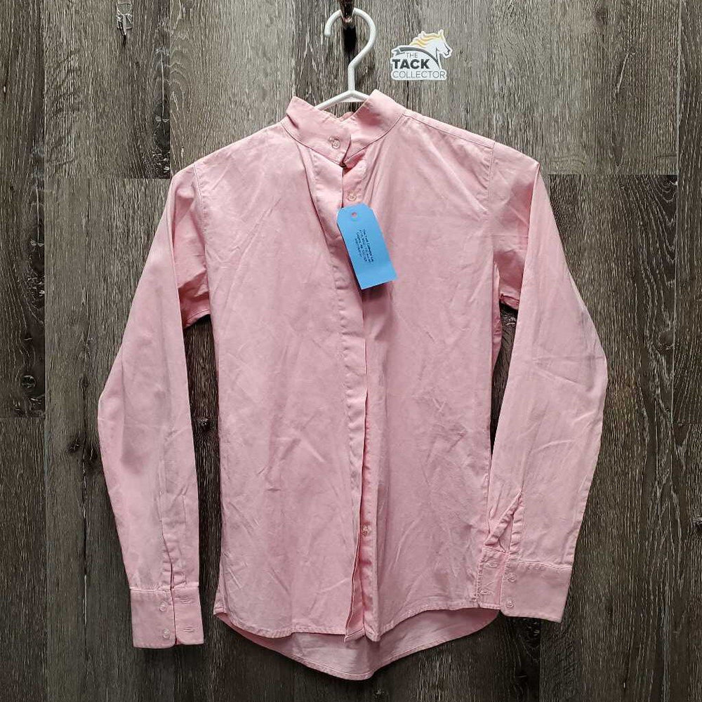 LS Show Shirt, 1 velcro collar *gc, wrinkles, older, seam puckers, mnr stains