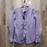 LS Show Shirt, button collar *gc, discolored, faded, seam puckers, crinkles, older
