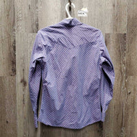 LS Show Shirt, button collar *gc, discolored, faded, seam puckers, crinkles, older
