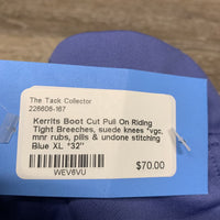 Boot Cut Pull On Riding Tight Breeches, suede knees *vgc, mnr rubs, pills & undone stitching, older
