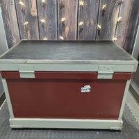 Plywood Tack Trunk - Box, saddle rack, 2 bridle hooks, 2 boxes *older, peeled wood, clean, scrapes, mnr stains & dirt
