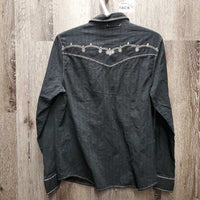 LS Western Shirt, snaps, bling *gc, hairy, faded, seam puckers, curled edges, mnr dirt