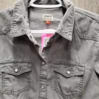LS Western Shirt, snaps, roll up sleeves *gc, mnr hair, seam puckers, crinkled, puckered