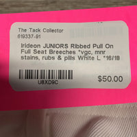 JUNIORS Ribbed Pull On Full Seat Breeches *vgc, mnr stains, rubs & pills
