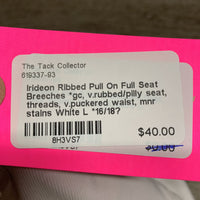 Ribbed Pull On Full Seat Breeches *gc, v.rubbed/pilly seat, threads, v.puckered waist, mnr stains
