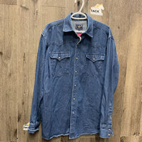 LS Hvy Jean Shirt, snaps *vgc, curled pocket, seam puckers, mnr faded & rubs
