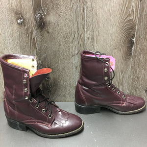 JUNIORS Pr Roper Lace Up Western Boots, 2 fringes *vgc, mnr dust, scratches, v.dirty inside, stiff