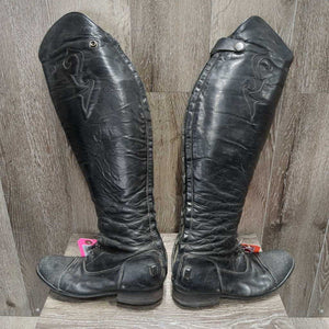 Pr Field Boots, zips, textured toes *gc, clean, sunken/fallen ankles & heels, v.creased, scuffs, faded, repairs, older