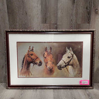 "Three Kings: Arkle, Red Rum, Desert Orchid" Painting - Print by S.L.Crawford Framed & Matted Print *xc, mnr edge dirt?stain & corner dings
