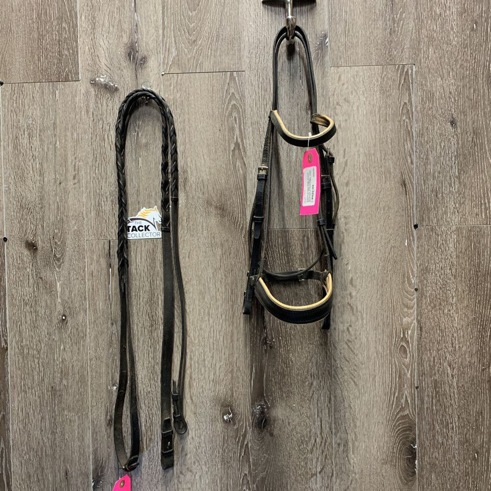 Padded Bridle, Braided Reins *fair, older, v.dirty, discolored, scraped edges, faded