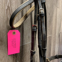 Padded Bridle, Braided Reins *fair, older, v.dirty, discolored, scraped edges, faded
