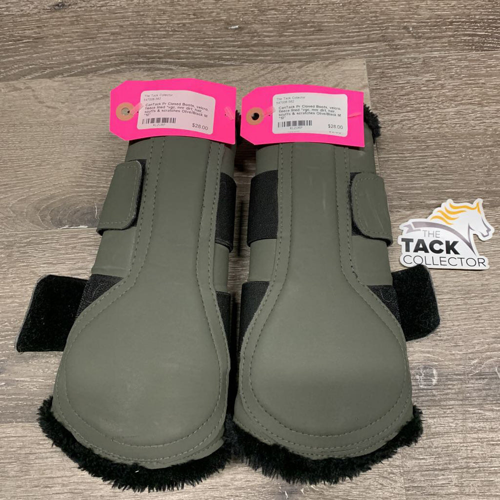 Pr Closed Boots, velcro, fleece lined *vgc, mnr dirt, hair, scuffs & scratches