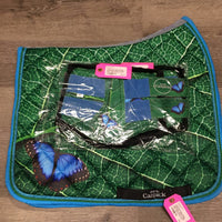 Satin Quilt Dressage Saddle Pad, 2x piping, Pr Closed Fleece Boots, velcro *new, bag
