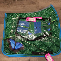 Satin Quilt Dressage Saddle Pad, 2x piping, Pr Closed Fleece Boots, velcro *new, bag