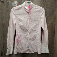 LS Show Shirt, attached snap collar *vgc, older, crinkled, seam puckers
