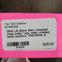 LS Show Shirt, attached snap collar *vgc, older, crinkled, seam puckers
