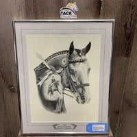 Dressage Horse Pencil Drawing "1990 Champion" by Lana Cowell, Matted & Metal Frame *gc, dusty, mnr dings & scratches
