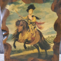 Kid on Pony Wood Back Painting *gc, older, mnr dings
