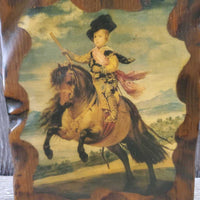 Kid on Pony Wood Back Painting *gc, older, mnr dings