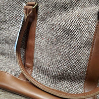 Vintage Wool Tweed & Leather Tote Bag *vgc, older, rubs, mnr loose threads
