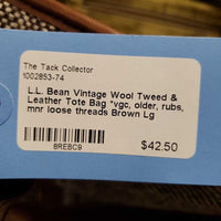 Vintage Wool Tweed & Leather Tote Bag *vgc, older, rubs, mnr loose threads