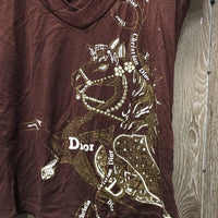 Christian Dior SS Silk Screened Bling V Neck T Shirt *fair, snags, pilly, cracked, hair, older, v.pilly/rubs, frayed edge
