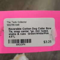 Reversible Cotton Dog Collar Bow Tie, snap center *gc, mnr faded, stains & rubs
