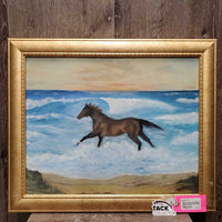 Original Ocean Horse Painting by Don Randall 2015, Gold Frame *vgc, dings & frames
