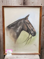 Original Art Pastel Horse Head - 1985, Wood Frame *gc, mnr dirt, stains, scratched dinged frame
