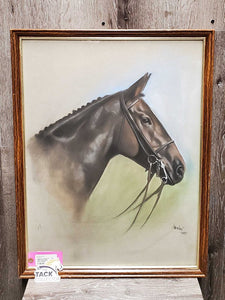 Original Art Pastel Horse Head - 1985, Wood Frame *gc, mnr dirt, stains, scratched dinged frame